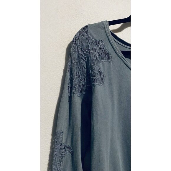 Free People Top Womens Medium Blue Grandpa Jersey Outer Sunset Lace Cut Out Boho - Picture 4 of 11